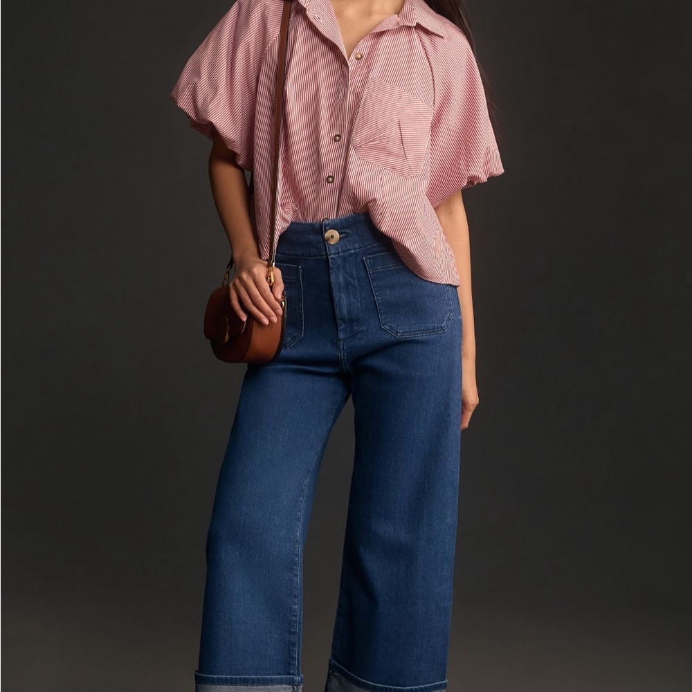 The Colette Cuffed High-Rise Wide-Leg
Jeans by Maeve